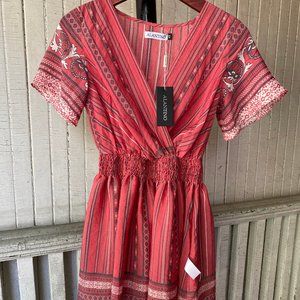 ALANTINO Summer dress, bohemian style, STRIPE PRINTED CREPE MIDI DRESS